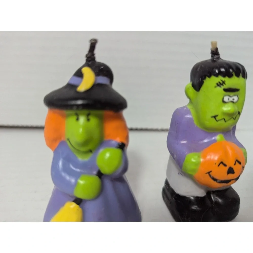 Avon Trick or Treet Halloween candle Witch and‎ Frankensteins Monster 3 inch vtg